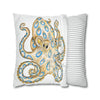 Blue Ring Octopus White Ink Art Spun Polyester Square Pillow Case Home Decor