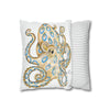 Blue Ring Octopus White Ink Art Spun Polyester Square Pillow Case Home Decor