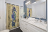 Blue Seahorse Vintage Map Beige Watercolor Art Shower Curtain Home Decor