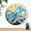 Blue Yellow Octopus Retro Ink Art Wall Clock Home Decor