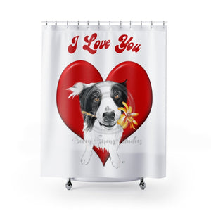 Border Collie Love Watercolor White Shower Curtain 71 × 74 Home Decor