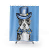 Boston Terrier Dog Detective Blue Watercolor Shower Curtain 71 × 74 Home Decor