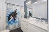 Breaching Baby Orca Vintage Map Blue Shower Curtain Home Decor