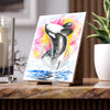 Breaching Orca Whale Luna Rainbow Watercolor Art Ceramic Photo Tile Home Decor