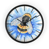 Bumble Bee Blue Flower Watercolor Art Wall Clock Black / 10 Home Decor