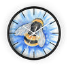 Bumble Bee Blue Flower Watercolor Art Wall Clock Black / White 10 Home Decor