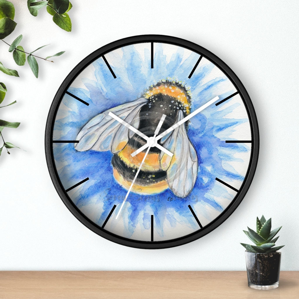 Bumble Bee Blue Flower Watercolor Art Wall clock – Seven Sirens Studios