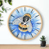 Bumble Bee Blue Flower Watercolor Art Wall Clock Home Decor