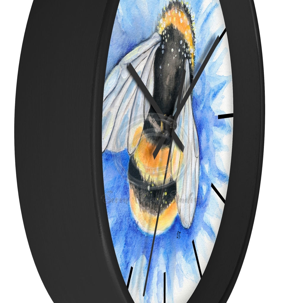 Bumble Bee Blue Flower Watercolor Art Wall clock – Seven Sirens Studios
