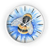Bumble Bee Blue Flower Watercolor Art Wall Clock White / 10 Home Decor