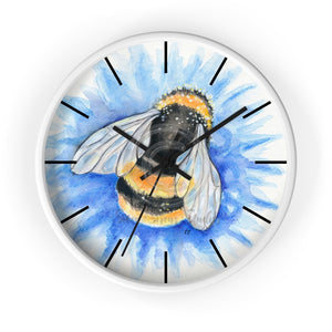 Bumble Bee Blue Flower Watercolor Art Wall Clock White / Black 10 Home Decor