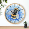 Bumble Bee Blue Flower Watercolor Art Wall Clock Wooden / Black 10 Home Decor