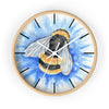Bumble Bee Blue Flower Watercolor Art Wall Clock Wooden / White 10 Home Decor
