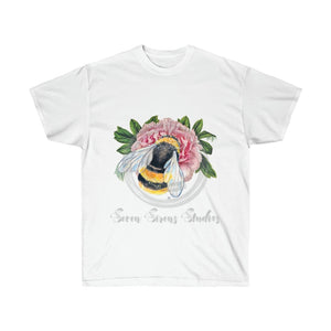 Bumble Bee Pink Peony Vintage Watercolor Art Ultra Cotton Tee White / S T-Shirt