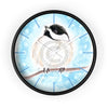 Chickadee Cute Bird Sky Blue Watercolor Art Wall Clock Black / White 10 Home Decor
