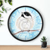 Chickadee Cute Bird Sky Blue Watercolor Art Wall Clock Home Decor