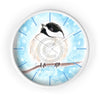 Chickadee Cute Bird Sky Blue Watercolor Art Wall Clock White / 10 Home Decor