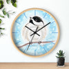 Chickadee Cute Bird Sky Blue Watercolor Art Wall Clock Wooden / Black 10 Home Decor