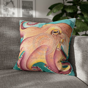 Coconut Octopus Kraken Watercolor Art Spun Polyester Square Pillow Case 20 × Home Decor