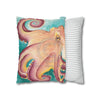 Coconut Octopus Kraken Watercolor Art Spun Polyester Square Pillow Case Home Decor
