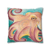 Coconut Octopus Kraken Watercolor Art Spun Polyester Square Pillow Case Home Decor