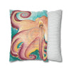 Coconut Octopus Kraken Watercolor Art Spun Polyester Square Pillow Case Home Decor