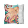 Coconut Octopus Kraken Watercolor Art Spun Polyester Square Pillow Case Home Decor