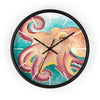 Coconut Octopus Teal Art Watercolor Wall Clock Black / 10 Home Decor