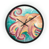 Coconut Octopus Teal Art Watercolor Wall Clock Black / 10 Home Decor