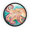 Coconut Octopus Teal Art Watercolor Wall Clock Black / White 10 Home Decor