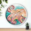 Coconut Octopus Teal Art Watercolor Wall Clock Home Decor