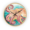 Coconut Octopus Teal Art Watercolor Wall Clock Home Decor