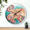 Coconut Octopus Teal Art Watercolor Wall Clock Home Decor
