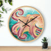 Coconut Octopus Teal Art Watercolor Wall Clock Wooden / Black 10 Home Decor