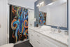 Colorful Blue Octopus Tentacles Watercolor Art Black Shower Curtains Home Decor