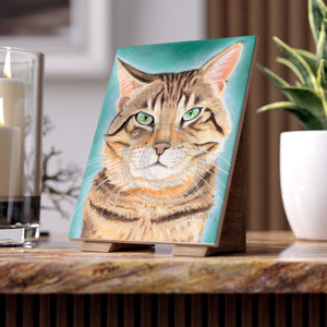 Copy Of Tabby Bengal Cat Kitten Pastel Art Ceramic Photo Tile 6 × 8 / Glossy Home Decor