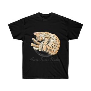 Cute Bengal Cat Kitten Nap Watercolor Art Dark Unisex Ultra Cotton Tee Black / S T-Shirt
