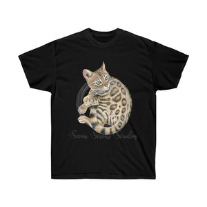 Cute Bengal Cat Kitten Watercolor Art Dark Unisex Ultra Cotton Tee Black / S T-Shirt