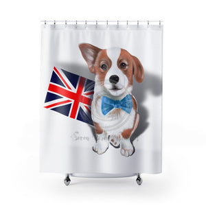 Cute Corgi Dog English Flag Art Shower Curtain 71 × 74 Home Decor