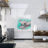 Cute Dolphins Family Pod Watercolor Teal Ink Art Ceramic Photo Tile Home Decor