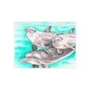 Cute Dolphins Family Pod Watercolor Teal Ink Art Ceramic Photo Tile Home Decor