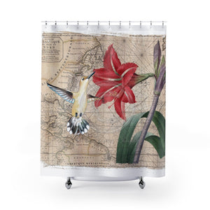Cute Hummingbird Amaryllis Watercolor Art Shower Curtain 71X74 Home Decor