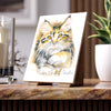 Cute Maine Coon Cat Kitten Calico Watercolor Art Ceramic Photo Tile 6 × 8 / Matte Home Decor