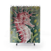 Cute Seahorse Red Watercolor Art Shower Curtain 71 × 74 Home Decor