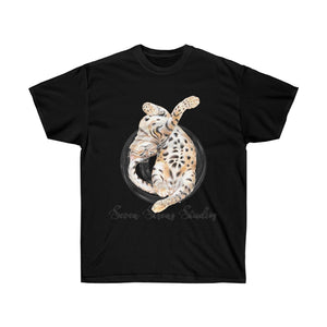 Cute Stretching Bengal Cat Kitten Watercolor Art Dark Unisex Ultra Cotton Tee Black / S T-Shirt