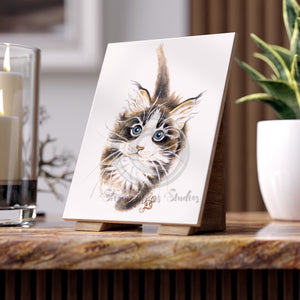 Cute Tuxedo Cat Kitten Watercolor Art Ceramic Photo Tile 6 × 8 / Glossy Home Decor