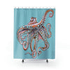 Dancing Octopus Teal Blue Art Shower Curtain 71 × 74 Home Decor