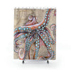 Dancing Octopus Vintage Map Nautical Art Shower Curtain 71 × 74 Home Decor