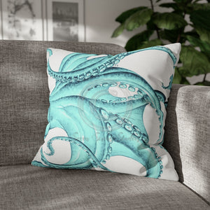 Emerald Green Octopus Whiteink Art Spun Polyester Square Pillow Case 20 × Home Decor