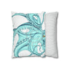 Emerald Green Octopus Whiteink Art Spun Polyester Square Pillow Case Home Decor